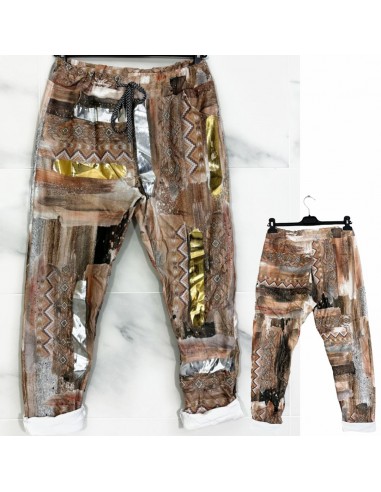 PANTALON TRIBAL FROISSÉ EN SUÉDINE À IMPRIMÉ CAMEL en ligne des produits 